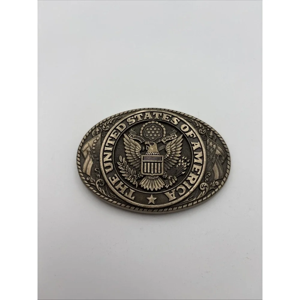Tony Lama Belt Buckle Mens Solid Brass Eagle USA State Series Vintage 3.75 inch